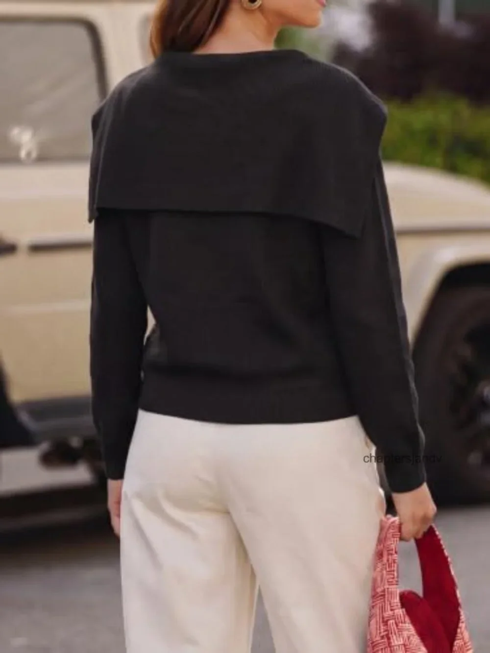 Ribbed Knit Lapel V-Neck Long Sleeve Pullover Sweater Business Casual